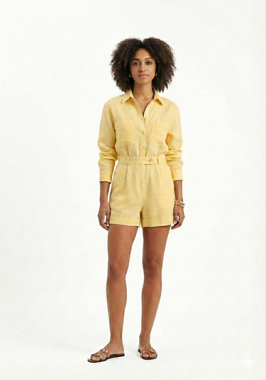 Capri Pastel Linen Set - Butter Yellow
