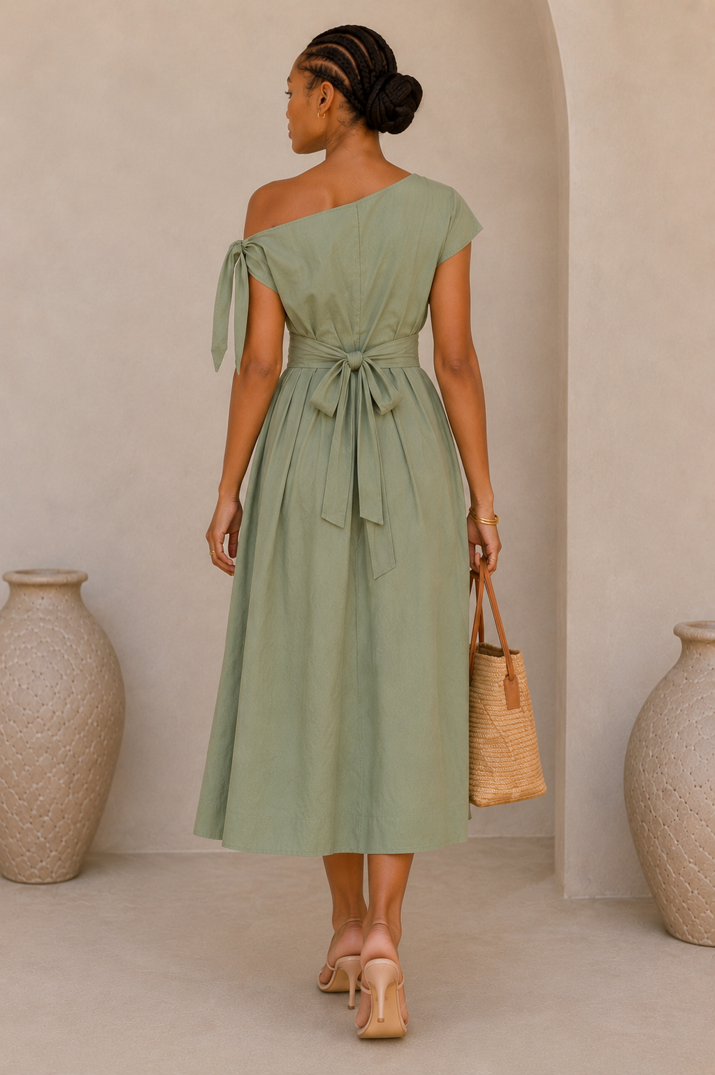 Olivia Cotton Midi Dress - Sage Green