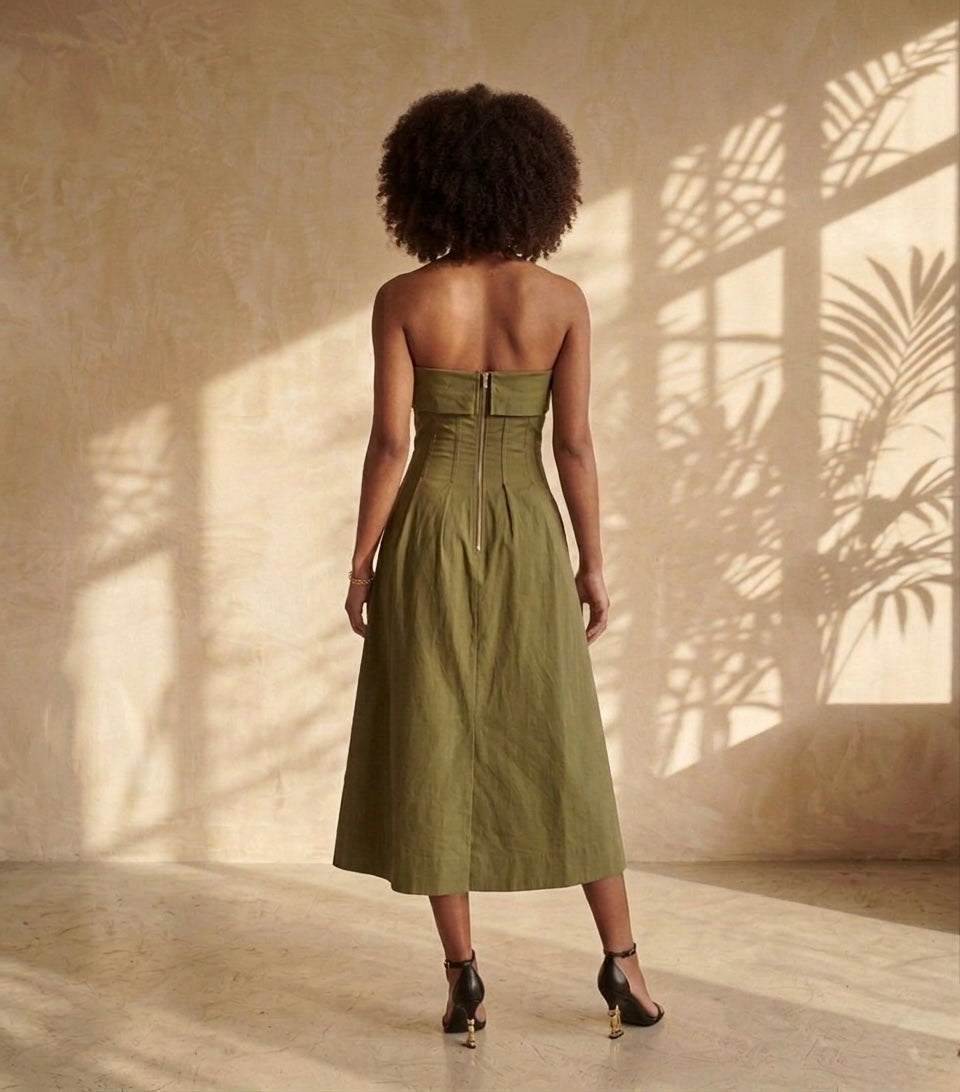 Velora Cotton Midi Dress - Olive
